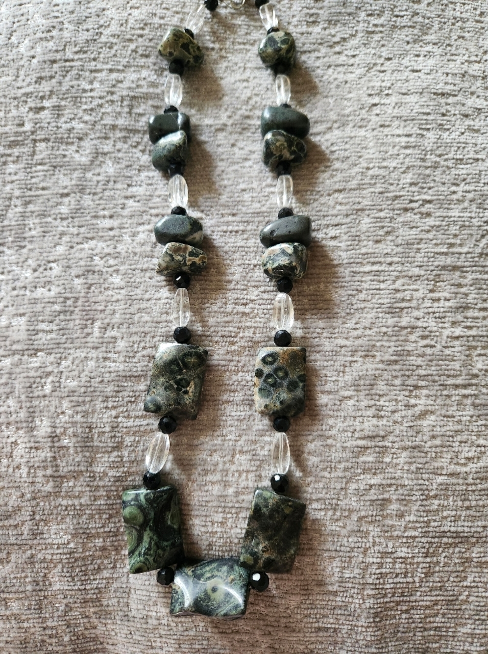 Green Jasper and Crystal Bead Necklace